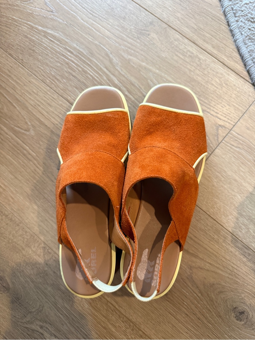 SOREL Joanie III Women's Orange Suede Platform Slingback Sandals Wedge - 10 - Picture 2 of 7